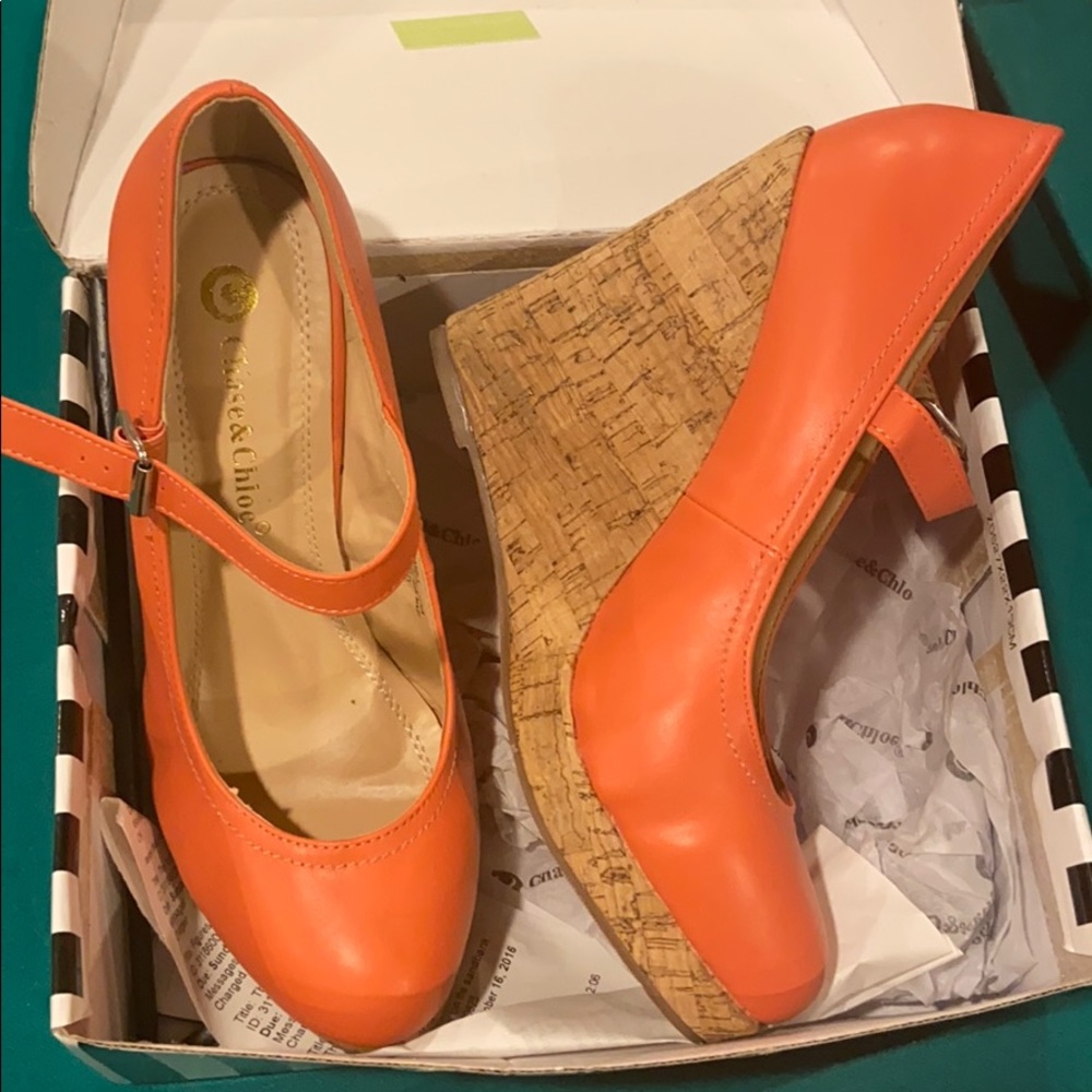 Chase and Chloe Coral Wedges. NEVER WORN.